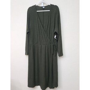 Old Navy Ribbed Long Sleeve Wrap Dress Size 3X Plus Ancient Forest Green NWT